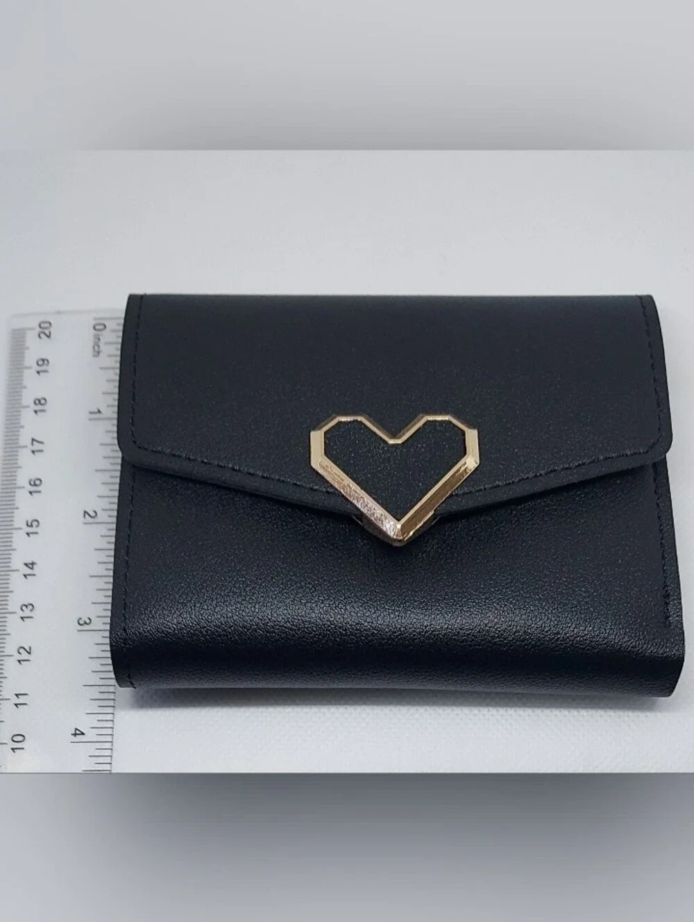 Wallet Faux Leather With Heart Snap Closure Black NWT